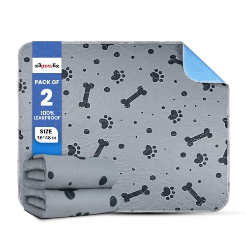 Image of Washable Pee Pads for Dogs 2 Packs 36'' x 48'' Reusable Puppy Pads Waterproof Pet Mat Heavy Absorbent Leakproof Dog Playpen Mat for Crate, Whelping and Indoor Potty Training