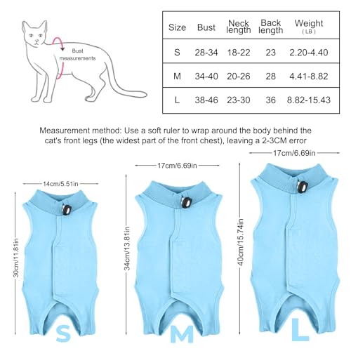 Tibapla Katzen Genesungsanzug, Nach Op Einteiler für Kätzchen, Atmungsaktiver Genesungsanzug für Katzen und Hunde, Anti-Lecken E-Halsband Alternative Einteiler für Bauchwunden (Blau, M)