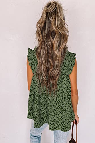 PRETTYGARDEN Boho Floral Tank Tops for Women, Shirred Straps Pleated Summer Casual Sleeveless Shirts Tops Beach Blouses4