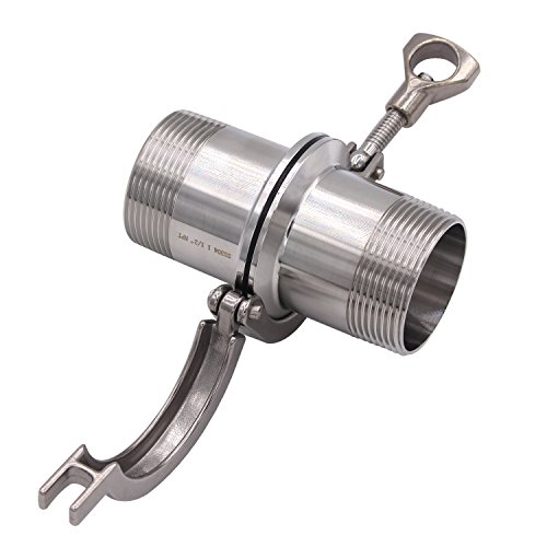 Image of DERNORD 2 Pcs Sanitary Male Threaded Ferrule Pipe Fittings + SUS304 Tri-clamp (Tri-clover Clamp) + FKM Gasket (Male Threaded Pipe Size:1-1 /2 Inch DN50)