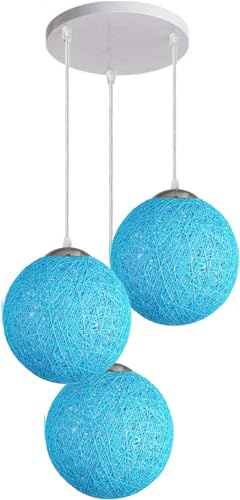 LEDSone – Lustre décoratif moderne à 3 voies avec abat-jour en forme de boule en vigne en rotin, plafonnier à trois têtes pour décoration de la maison -...