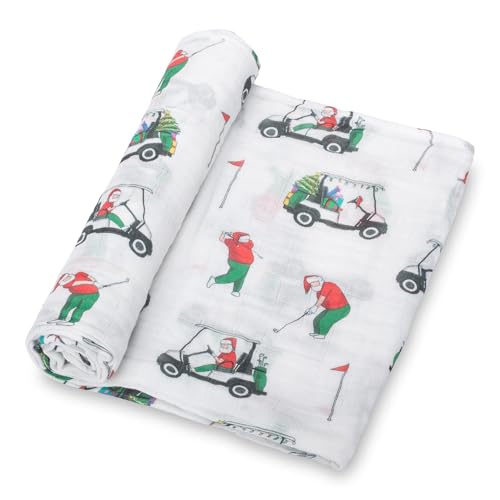 Image of LollyBanks Baby Blanket, 100% Cotton Muslin Swaddle for Boys and Girls, Soft and Breathable 47 x 47 Inches Receiving Blanket, Lightweight Newborn Swaddles, Newborn Essentials (Santa Golf Print)