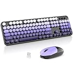 Wireless Keyboard and Mouse Combo, 2.4GHz Retro Full-Size Typewriter Keyboard with Number Pad and Wireless Mouse for PC/Laptop/Desktop/Windows (Black Purple Colorful)