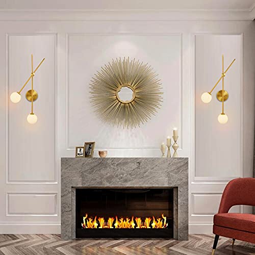 Image of Modern 2 Lights Globe Wall Sconce Industrial Wall Lamp with G4 Bulb Mid Century Rotatable Light Fixture Brushed Brass Finished White Globe Glass Shade (Gold Color)