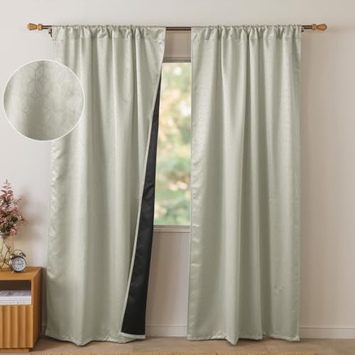 Image of HOMEMONDE 100% True Blackout Curtains 9 Feet Long Door - Set of 2 Curtains| Embossed Design | Light Block Thermal Insulated & Noise Reducing Top Style Rod Pocket Curtains (Off White, 108Inch)