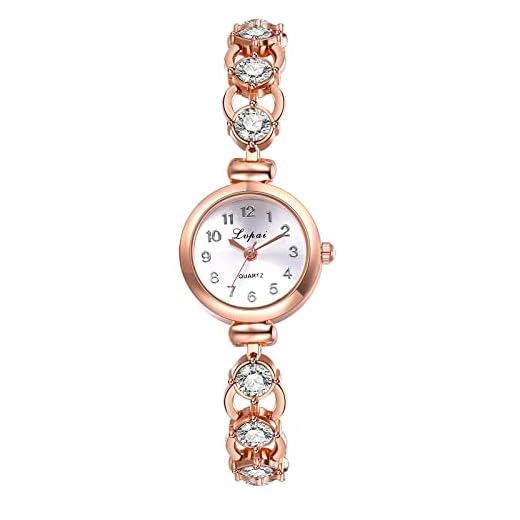 JewelryWe Orologio da polso da donna, al quarzo, analogico, rotondo, piccolo, oro rosa, impermeabile, cinturino regolabile in acciaio inox, per uso quotidiano, Rotondo oro rosa, Bracciale
