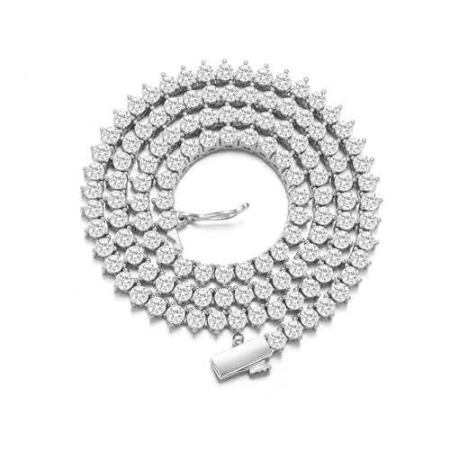 BREN 3mm 3 Prong Tennis Necklaces for Women Men 18K White/Yellow Gold Plated 16/18 inches Round Cubic Zirconia Dainty Chain Jewelry