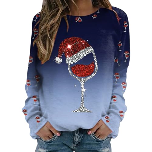 Pull d'automne décontracté col rond style verre de vin noël pour femme