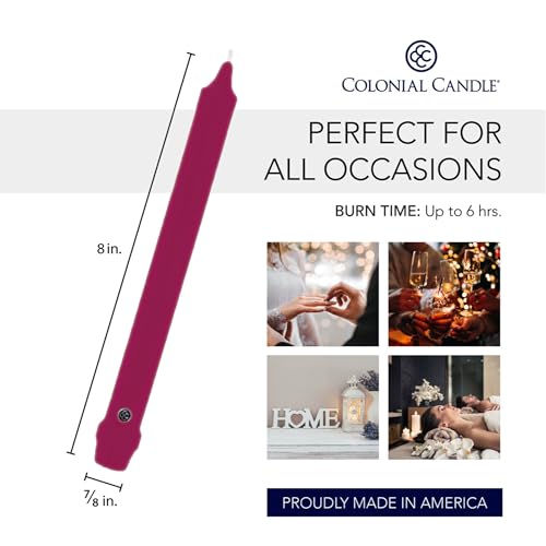 Image of Colonial Candle Classic Tapers, 8-Inch, Mulberry - Pack of 12