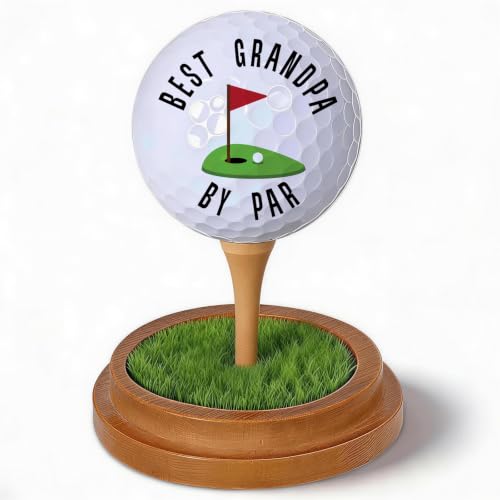 Golf Gifts for Grandpa Grandfather Men Golfers Birthday Gifts for Grandpa from Grandchildren Granddaughter Grandson Best Grandpa by Par Golf Ball Lifelike Turf Display Stand Decor Gifts