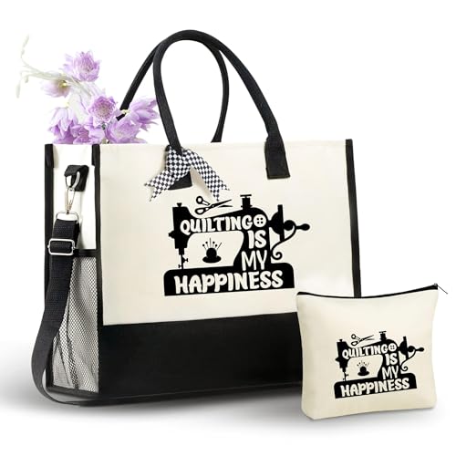 Bolso tote de lona con cierre y correa para mujer miniatura 1