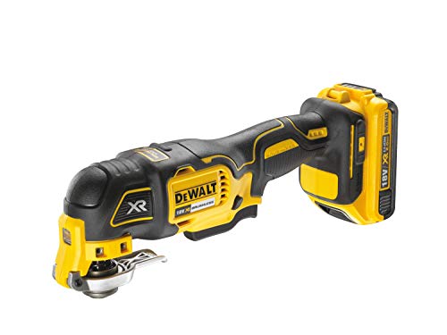 dewalt multi cutter brushless xr 18v dcs355d2 qw multi cutter sans fil en coffret avec 2 batteries, chargeur et 32 accessoires outil idéal pour découpe et ponçage 20000 orb/min argenté