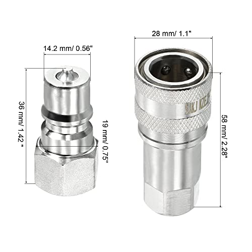 PATIKIL 1Set Hydraulische Schnellkupplung Karbonstahl G1/4 Buchse Fitting Adapter Silber