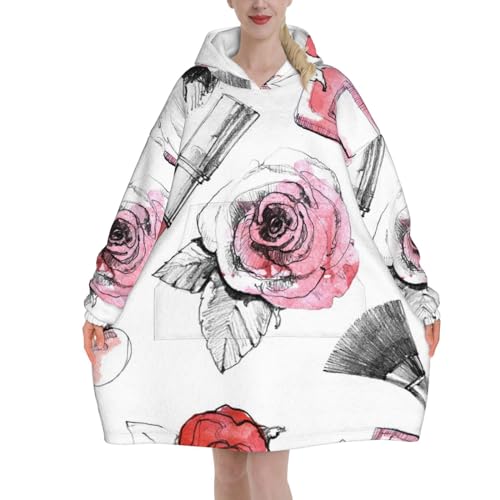 ELMAIN Manta con capucha vintage con diseño de rosas y...