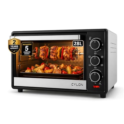 Image of CYLON OvenPro Multi-Function 28 Litre OTG for Kitchen | 1500W Oven Toaster Griller with Rotisserie, Adjustable Temperature & Timer | Bake, Grill & Toast, Oven for Baking - Silver