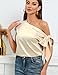 AISWI Women's 2024 Off Shoulder Satin Tops Elegant Casual Short Sleeve Asymmetrical Neck Silk Blouses Shirts, Champagne, XX-Large