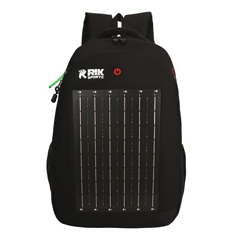 RIK SPORTS Solar Backpack, Solar Powered 7W Hiking Backpack with USB Charging Port & LED Light, Waterproof Outdoor Travel Laptop Backpack with Solar Panel for Camping, Hiking & Adventure Gear