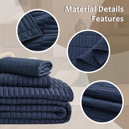 EXQ Home Quilt Set Full/Queen Size Navy 3 Piece,Lightweight Soft Coverlet Modern Style Stitched Quilt Pattern Bedspread Set for All Season(1 Quilt,2 Pillow Shams)