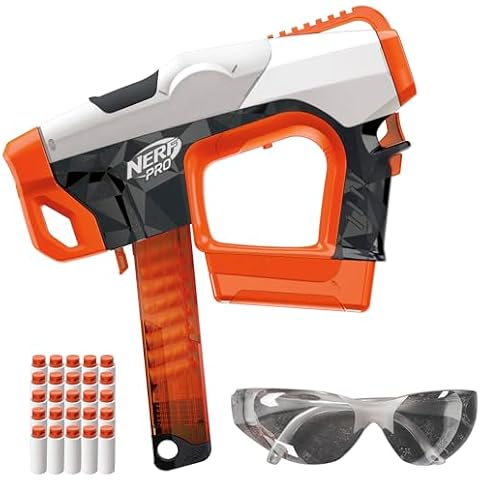 Nerf Pro Sender Half-Length Semi Automatic Dart Blaster, 150 FPS, 30 Nerf Pro Half-Length Darts, 15-Dart Magazine, Eyewear, Gifts for Teens, 14+ Cover