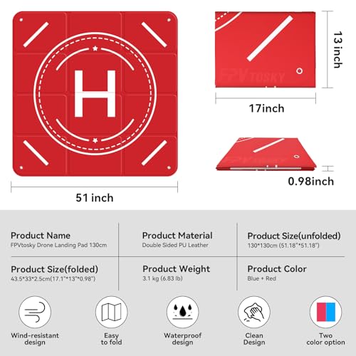 Image of FPVtosky Drone Landing Pad (51 in), Fast-fold Double Sided Waterproof Landig Pad Weighted for DJI Matrice 400 / Matrice 350 RTK /Matrice 300 RTK /Inspire 3 / Mavic 4pro / Air 3S