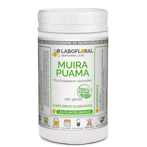 Muira Puama Labofloral 1000 gélules dosées à 250 mg - Complément alimentaire - Anti-fatigue, Tonique - Fabriqué en france