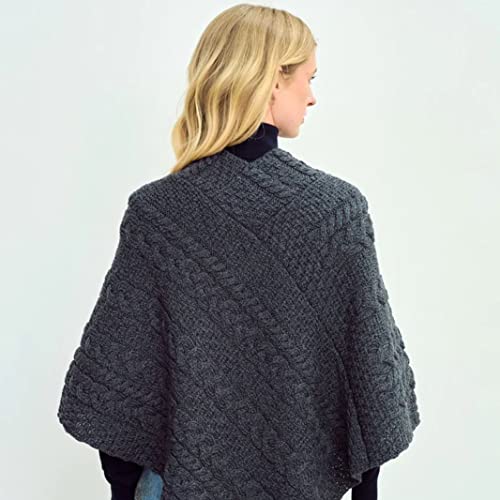 Image of Aran Woollen Mills Ladies Cable Knit Poncho With Buttons