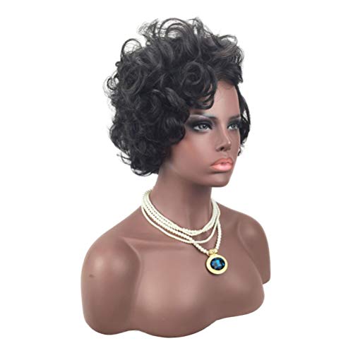 Lurrose Peruca feminina de cabelo preto curto adequado para europeu e americano Cobertura de peruca