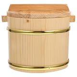 MOKKHNB Secchio in Legno per Riso con Coperchio Secchiello per Sushi e Bibimbap Contenitore Robusto per Riso Cotto Adatto per Cucina Giapponese e Coreana Design Semplice con Liscio e