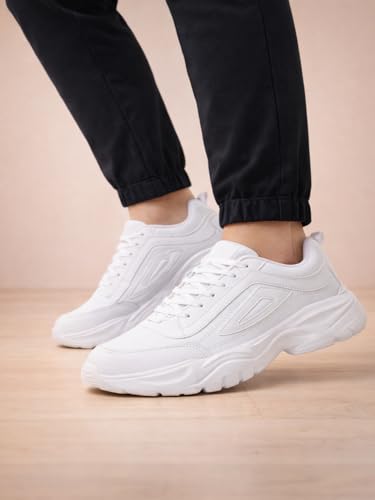 Image of Men's White Sports Running Shoes | Lightweight Breathable Sneakers | Anti-Skid Casual Walking Gym Shoes