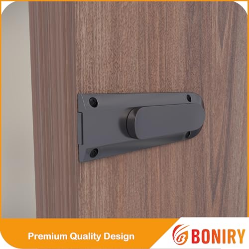 Image of Boniry Door Latch Lock | Solid Metal Door Stopper for Bathroom, Home, Office | Easy Install, Smooth Sliding, Heavy Duty Latch (4, Satin Black)
