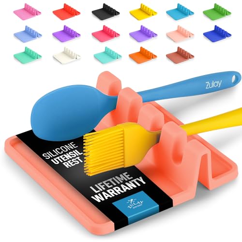 Zulay Kitchen Silicone Utensil Rest with Drip Pad for Multiple Utensils - BPA-Free, Heat-Resistant Spoon Rest & Spoon Holder for Stove Top - Kitchen Utensil Holder for Ladles & Tongs - Peach Bud
