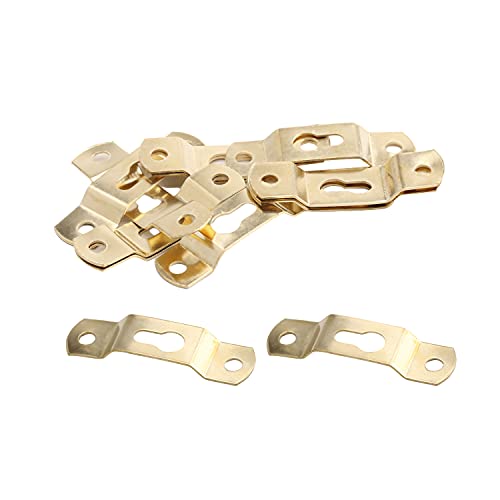 Image of MroMax 30PCS Keyhole Hanging Plate 1.93 inch x 0.51 inch Single Hole Hook for Hanging Paintings Artwork Picture Frame Hook Photos Gold Tone