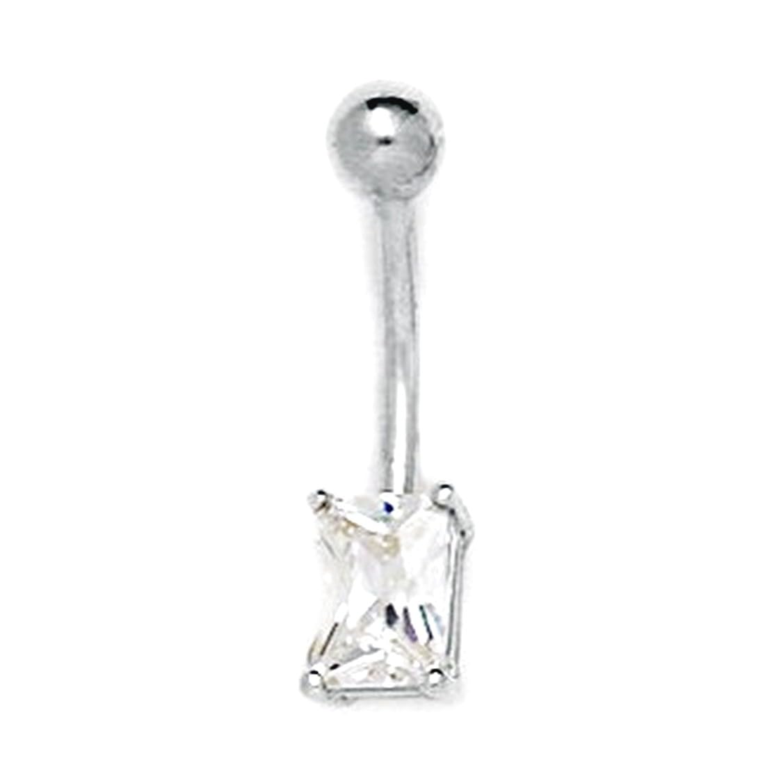 Bauchnabelring aus 14 Karat Weißgold, Zirkonia, künstlicher Diamant, 14 Gauge, rechteckige Formen, Körperschmuck, Maße: 23 x 7 mm, Schmuckgeschenk für Frauen, Metall, Zirkonia