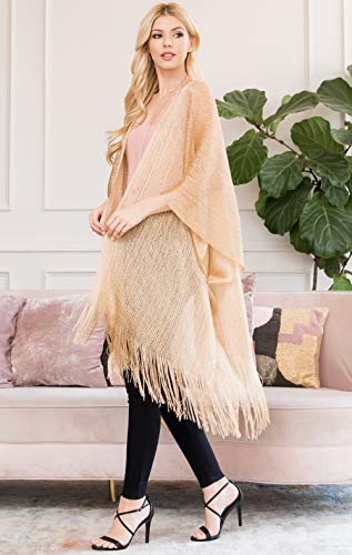 Image of RIAH FASHION Bohemian Sequin Glitter Shawl Wrap Poncho - Kimono Cardigan, Sparkly Metallic Mesh Scarf, Open Knit Crochet