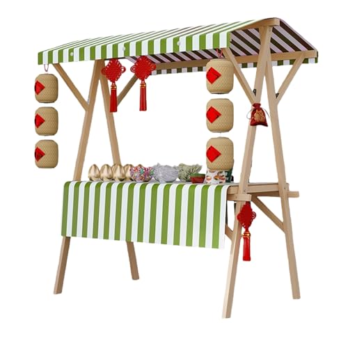 Carrello portatile in legno con tettoia, pieghevole, bancarella per alimenti, bancarella per distributori esterni, espositore per mercatini ed eventi