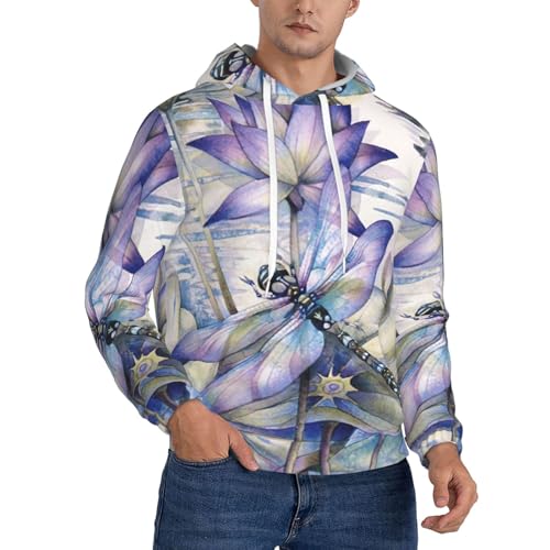 Sweat à capuche homme imprimé libellule et lotus avec poche kangourou
