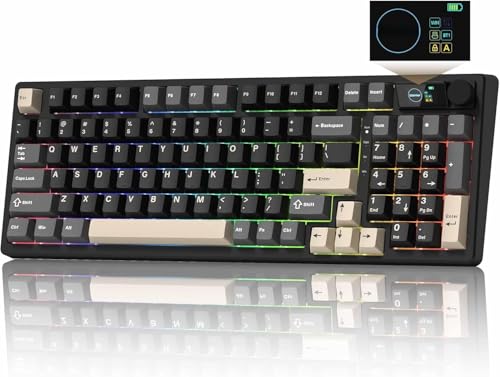 Womier M98 ワイヤレスメカニカルキーボード、96％レイアウト、画面とノブ付き、BT/2.4G/USB-C接続、ホットスワップ対応、8000mAhバッテリー搭載、ゲーミング用