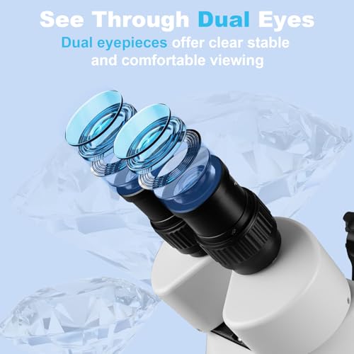 DZQ Jewelry Microscope, 7X-45X Magnification with Multi-Directional Spring Stand, 0.5X Barlow Lens, 60 Ring Light Illuminator & Dimmer Switch, Jewelers Microscope for Jewelry Engraving Setting Making