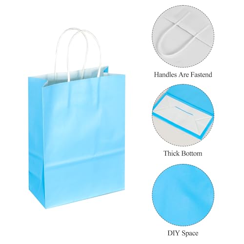 Image of BLEWINDZ 32Pcs Small Paper Gift Bags with Tissues, Light Blue Party Favor Bags with Handles, 8.7 inch Goodie Bag for Birthday, Shopping, Party Supplies
