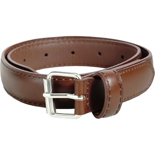VANGELO Kid Classic Dress Belts with Silver Buckle Brown 25 Inch Fit for Waist from 23 to 28 Inch