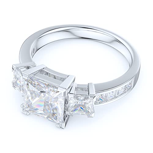 Sterling Silver 1.5ct Classic Three Stone Style All Simulated Princess Cut Diamond or Genuine Moissanite Promise Engagement Ring3