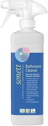 Sonett Spray limpiador orgánico para baño y ducha, elimina los depósitos de cal en lugares difíciles de alcanzar y limpia los accesorios, acero