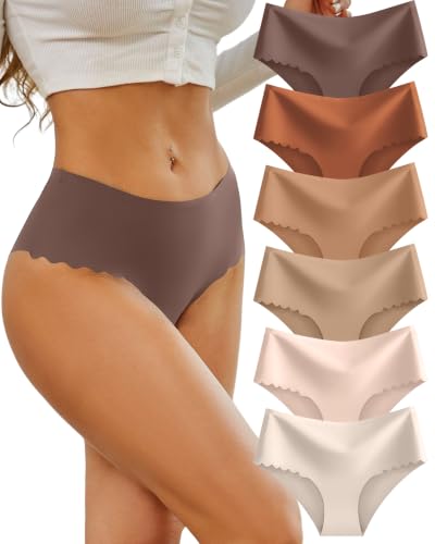 Image of Sth Big High Waisted Seamless Underwear for Women No Show Panties Cheeky Scalloped Edge Bikini Breathable Briefs 6 Pack