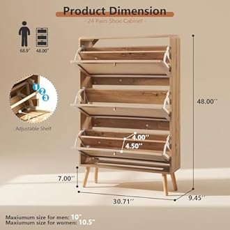 Rattan Shoe Cabinet with 3 Flip Drawers, 24 Pairs Narrow Shoe Storage Cabinet for Entryway Freestanding Hidden Shoe Rack, Modern Slim Wood Shoe Organizer for Hallway, Natural