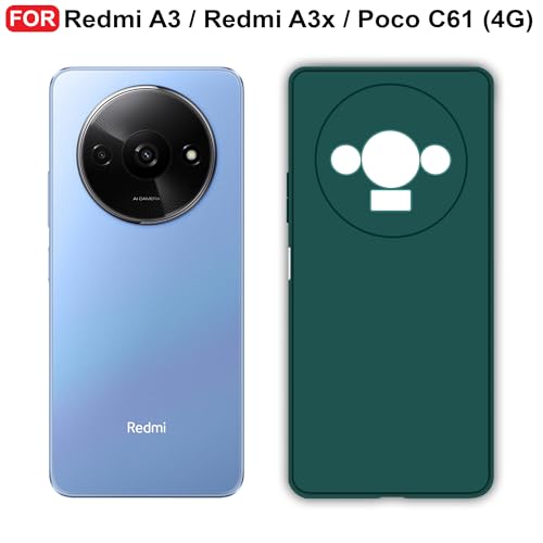 Image of CEDO Back Cover for Redmi A3 / Redmi A3x / Poco C61 (4G) | Camera Bump Protection & Inner Velvet Fabric Lining | Ultra Slim Matte Soft Rubberised Case Cover (Green)