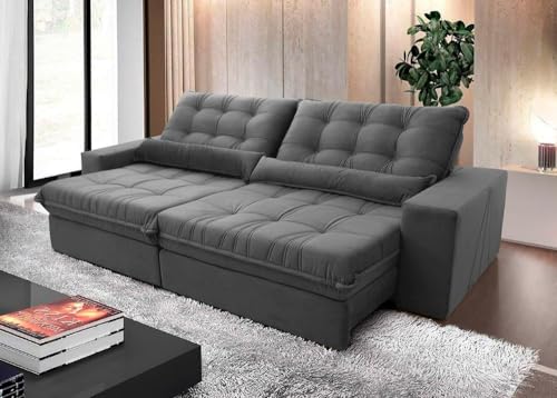 Sofá Retrátil Reclinável Zurique 3,00m Suede Velut Marrom Claro Molas no Assento - King House