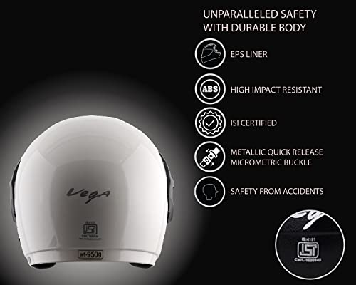 Vega Cruiser ISI Certified Lightweight & Compact with Peak Open Face Helmet for Men and Women with Clear Visor(White, Size:M) - Image 5