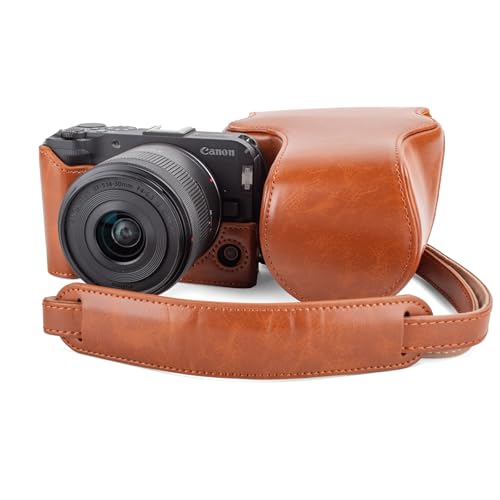Funda para cámara Canon EOS R50 V de cuero PU marrón