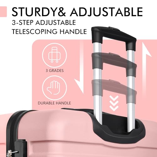 Image of AnyZip Luggage Sets 3 Piece PC ABS Hardside Lightweight Suitcase with 4 Universal Wheels TSA Lock, Pink, 24 inch Checked-Medium, Central Hardside Expandable Luggage with Spinner Wheels
