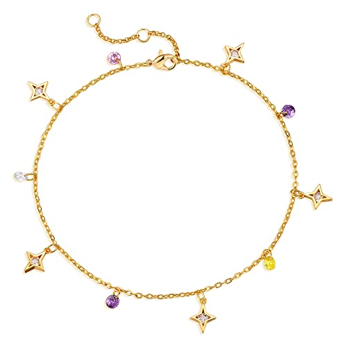 Image of Dremmy Studios Simple Gold Chain Anklet,14k Gold /Silver Plated Dainty Disc Evil Eye Summer Beach Ankle Bracelet Jewelry for Women
